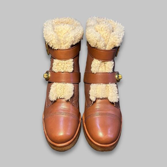 Coach Preston Shearling-Lined Brown Leather Ankle Boots – Women’s Size 8.5B - Picture 3 of 6